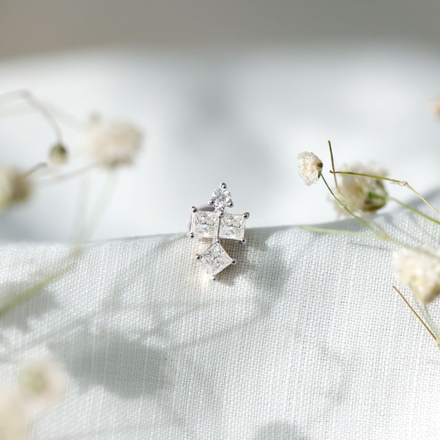 Round and Princess Cut Moissanite Cluster Helix Earring