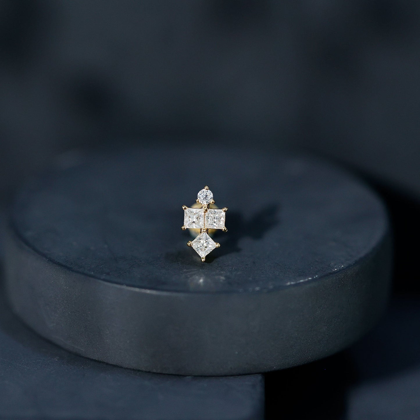Round and Princess Cut Moissanite Cluster Helix Earring