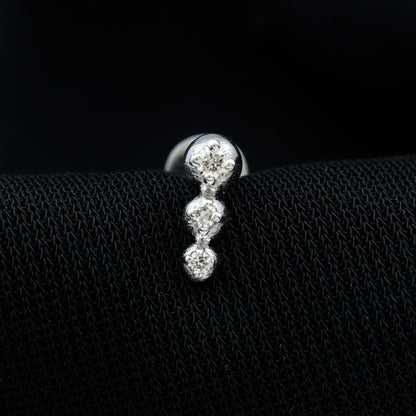 Natural Round Diamond Three Stone Tragus Earring