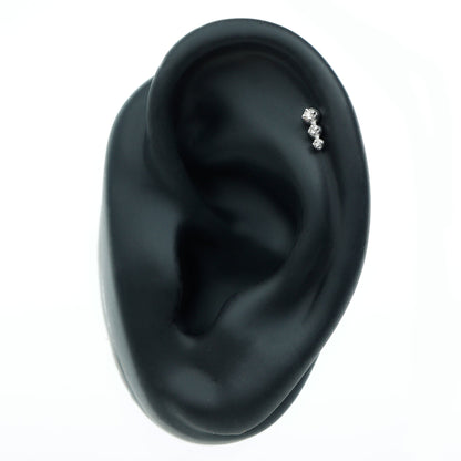 Natural Round Diamond Three Stone Tragus Earring