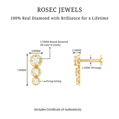 Natural Round Diamond Three Stone Tragus Earring