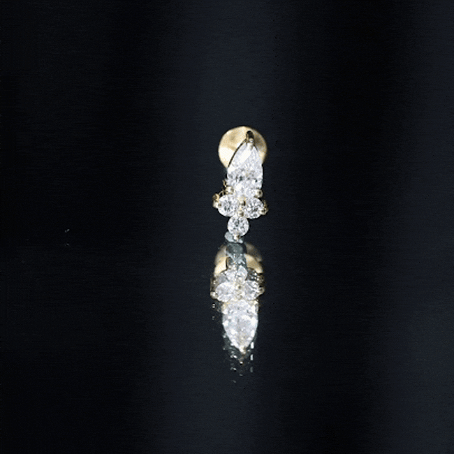 Pear and Round Diamond Earring for Helix Piercing