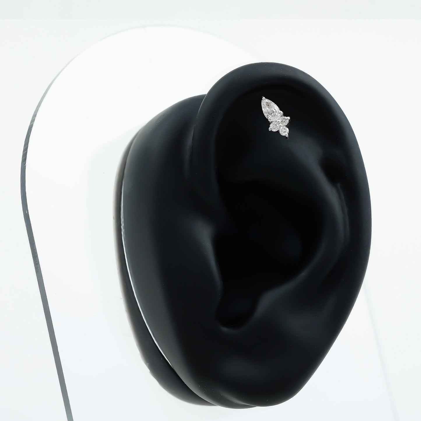 Pear and Round Diamond Earring for Helix Piercing