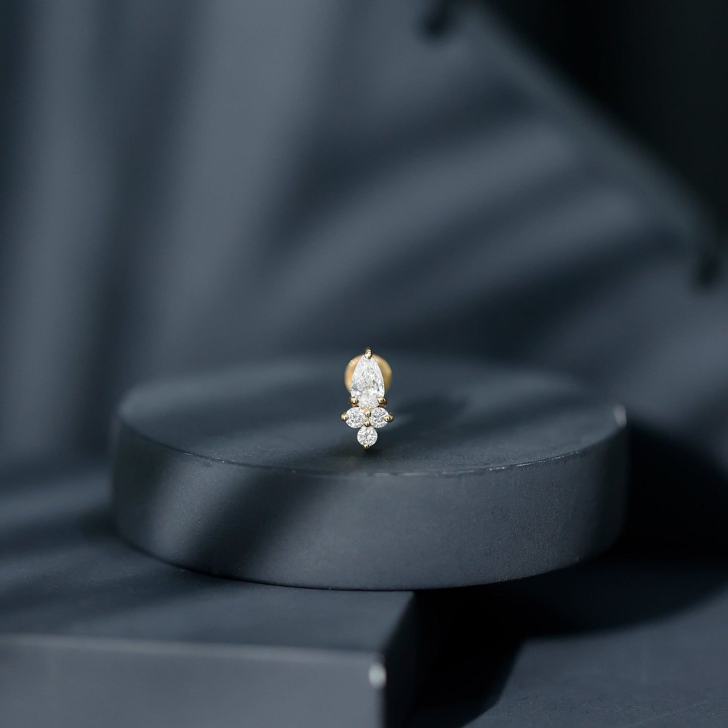 Pear and Round Diamond Earring for Helix Piercing