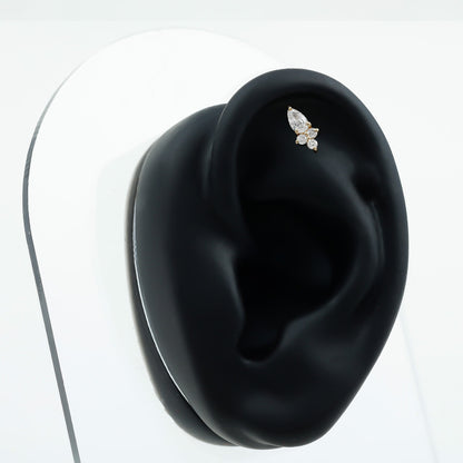 Pear and Round Diamond Earring for Helix Piercing