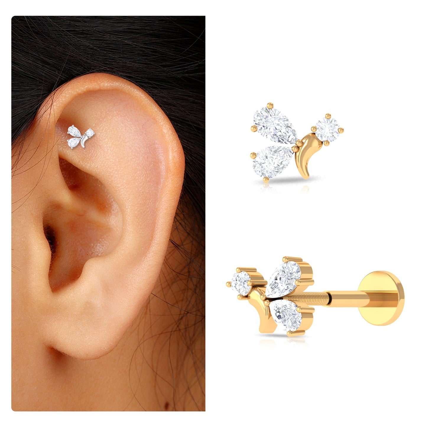 Dainty Moissanite Fly Earring for Helix Piercing