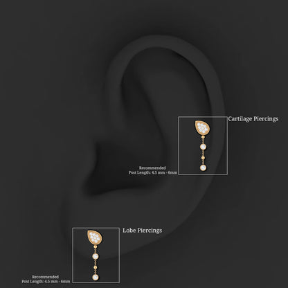 Natural Diamond Chain Dangle Earring for Cartilage Piercing