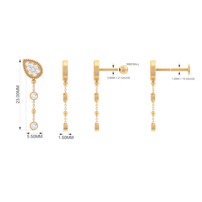 Natural Diamond Chain Dangle Earring for Cartilage Piercing