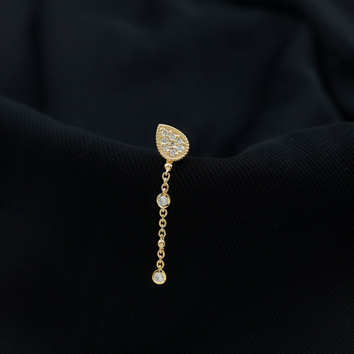 Natural Diamond Chain Dangle Earring for Cartilage Piercing