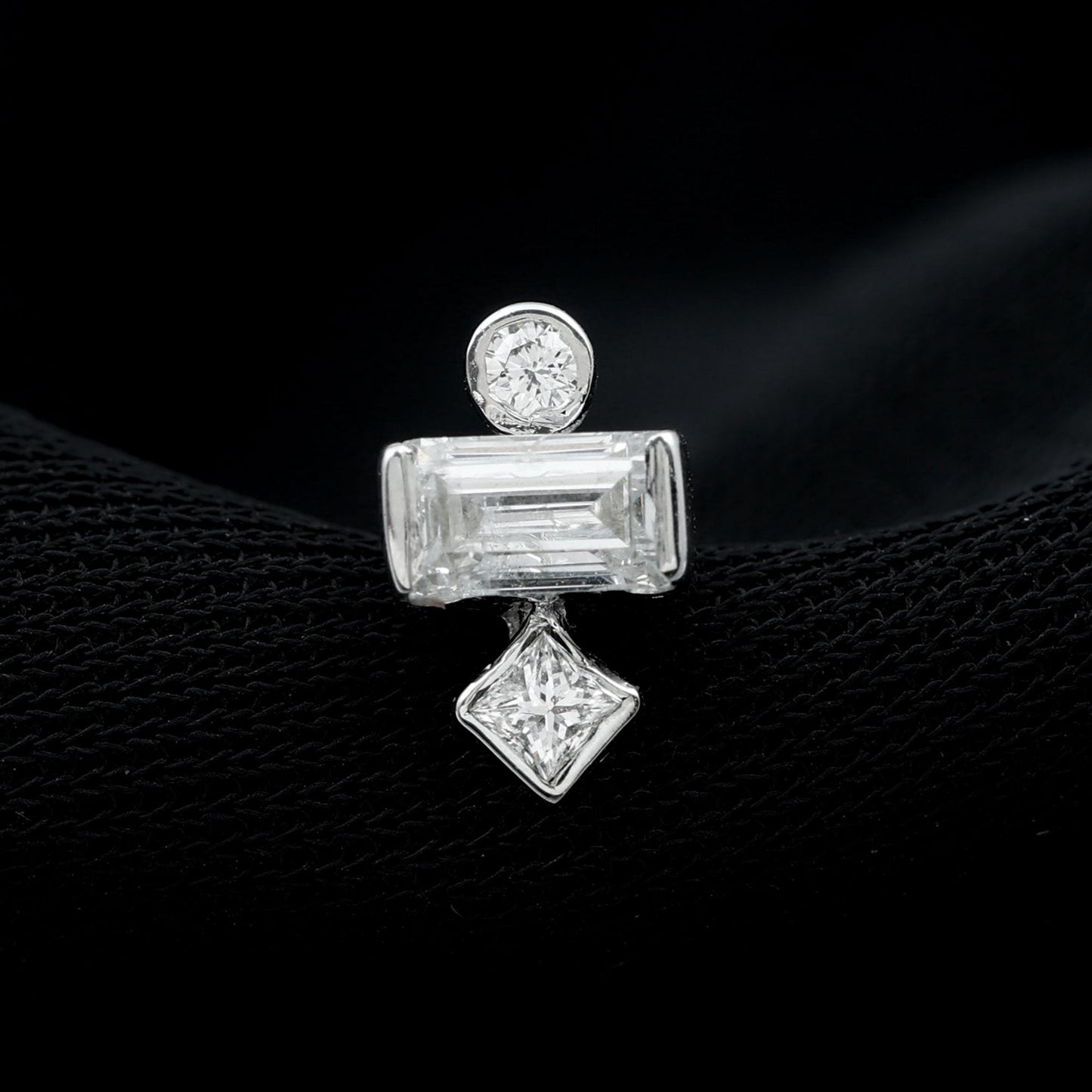 Certified Moissanite Three Stone Earring for Tragus Piercing