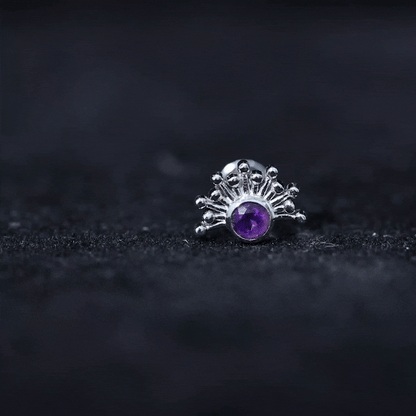 Bezel Set Round Amethyst Sunburst Helix Earring