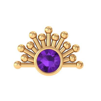 Bezel Set Round Amethyst Sunburst Helix Earring