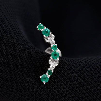 Natural Emerald Crawler Cartilage Earring with Beaded Details