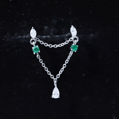 Moissanite Double Piercing Earring with Created Emerald