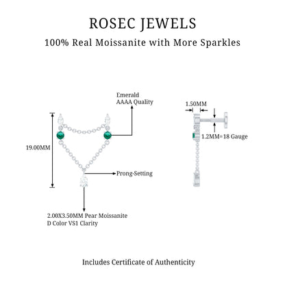 Moissanite Double Piercing Earring with Created Emerald