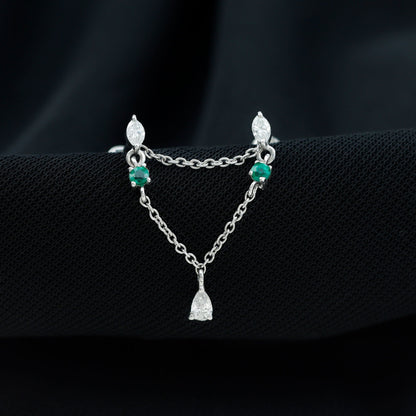 Moissanite Double Piercing Earring with Created Emerald