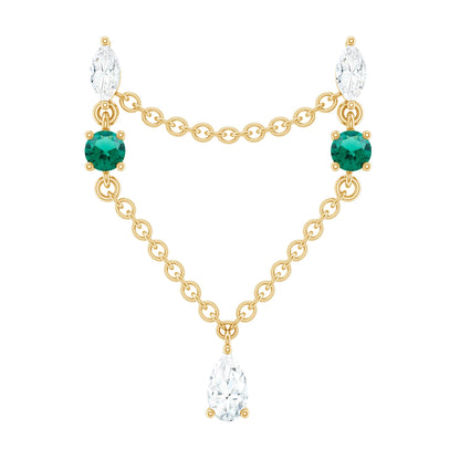 Moissanite Double Piercing Earring with Created Emerald