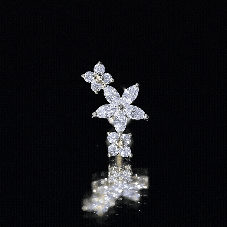 Certified Round Moissanite Flower Ear Crawler Earring