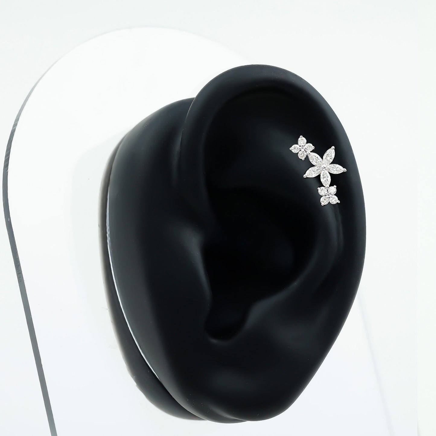 Certified Round Moissanite Flower Ear Crawler Earring