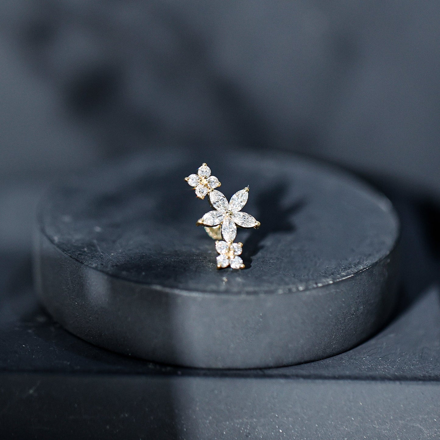 Certified Round Moissanite Flower Ear Crawler Earring