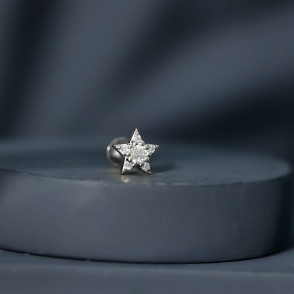 Dainty Moissanite Star Cartilage Earring with Flat Back