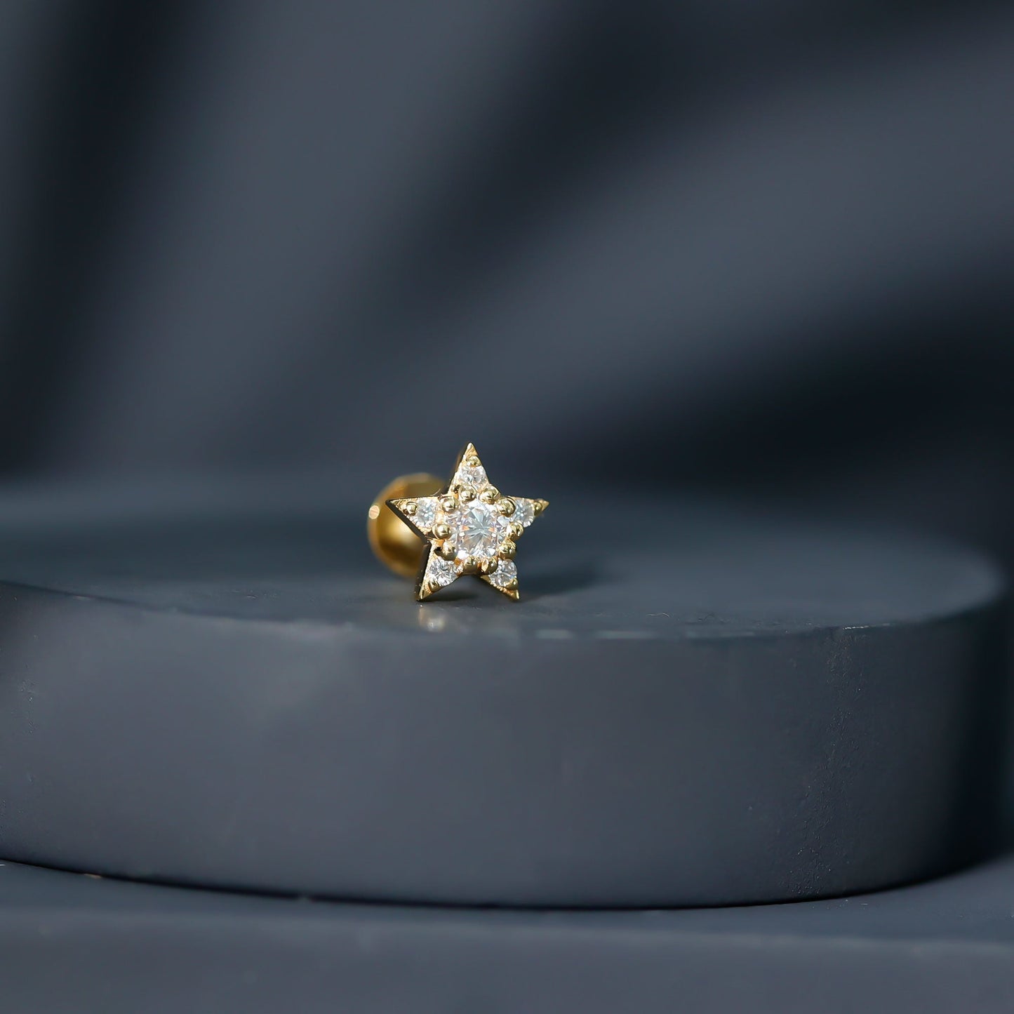 Dainty Moissanite Star Cartilage Earring with Flat Back