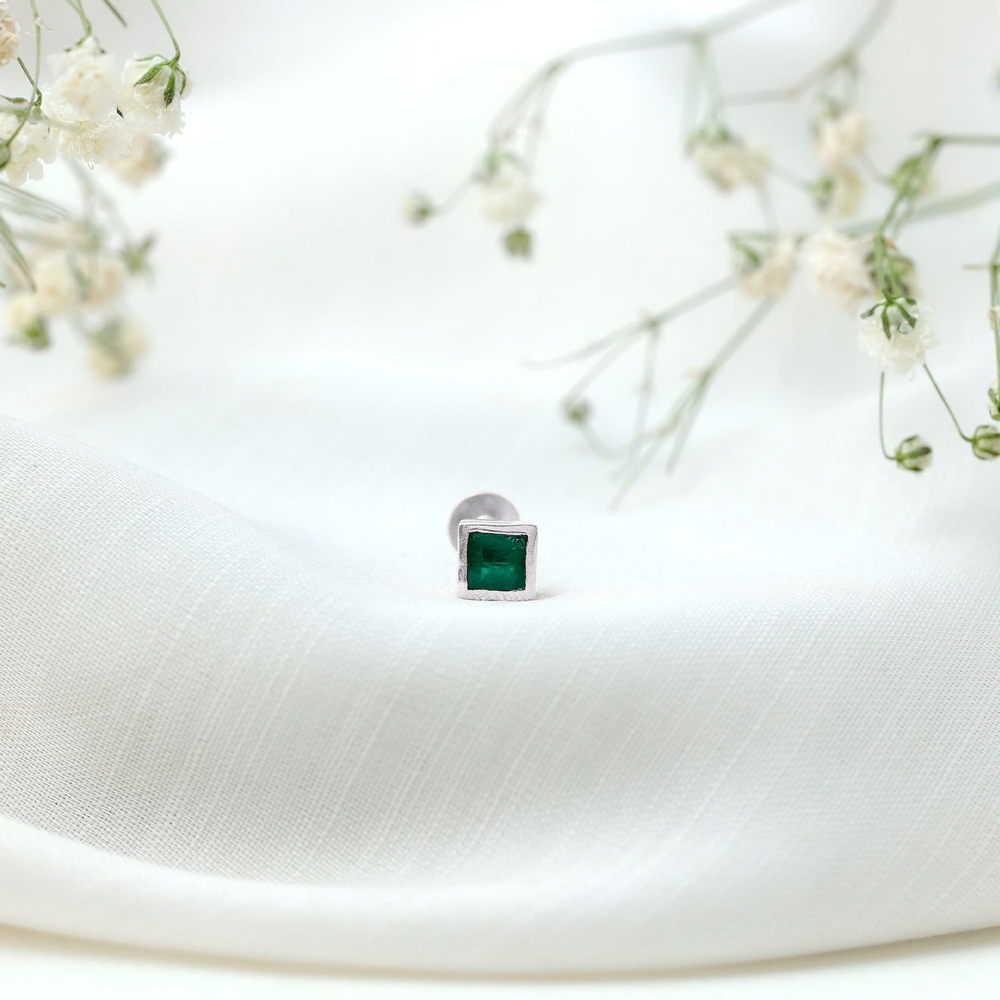 Real Princess Cut Emerald Helix Earring in Bezel Setting