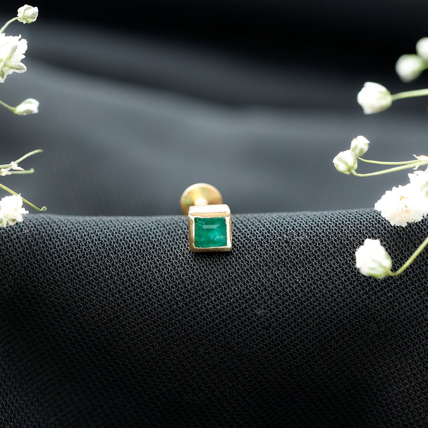 Real Princess Cut Emerald Helix Earring in Bezel Setting