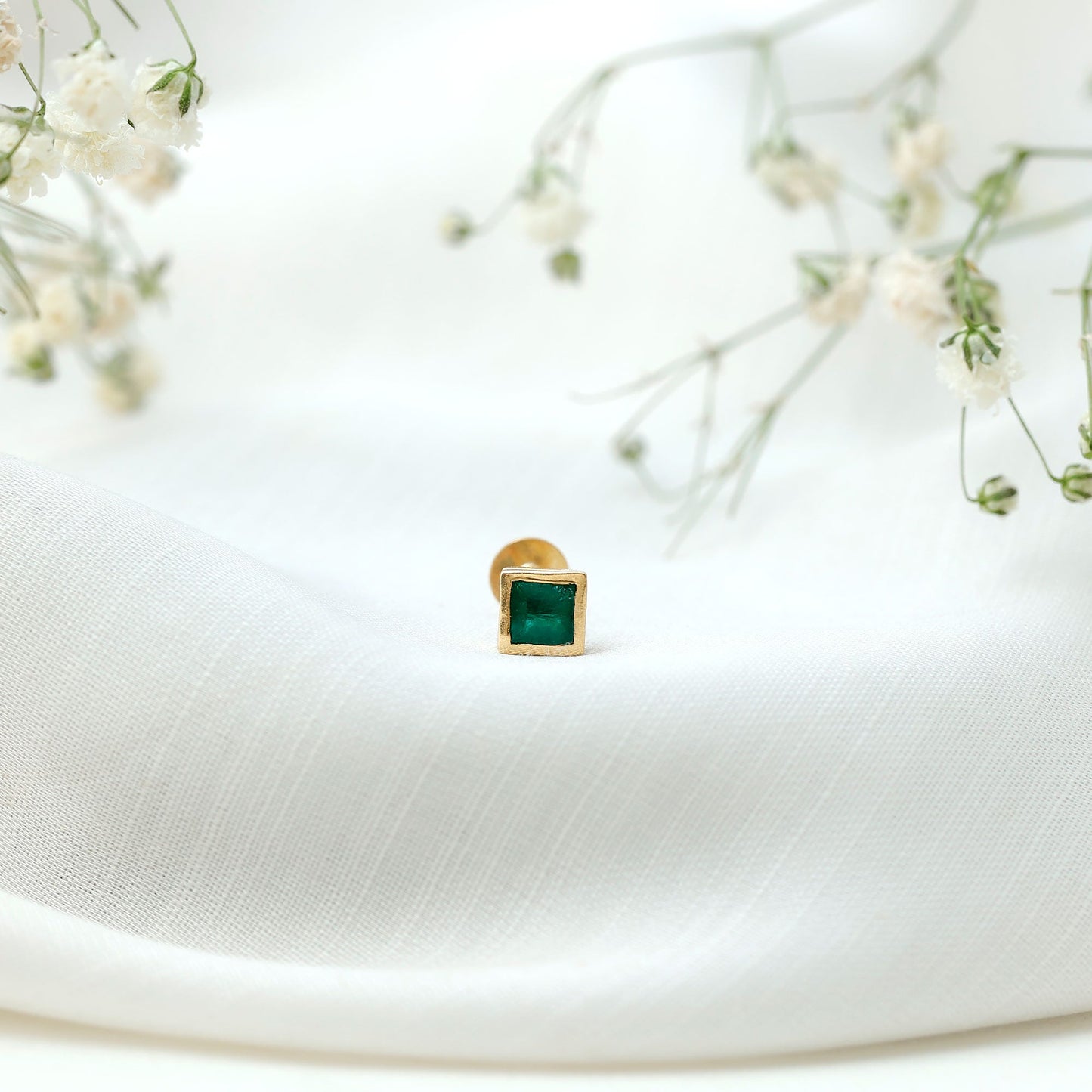 Real Princess Cut Emerald Helix Earring in Bezel Setting