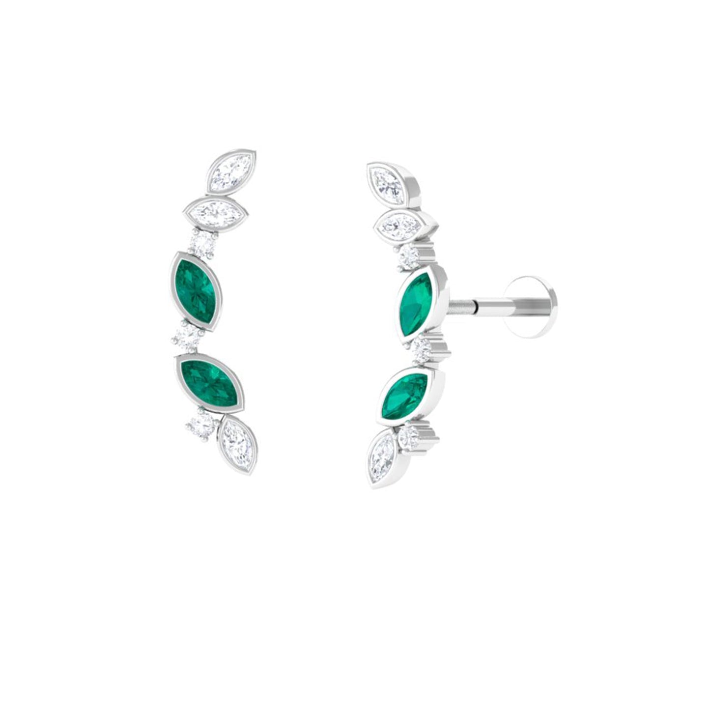 Marquise Emerald Crawler Earring with Moissanite