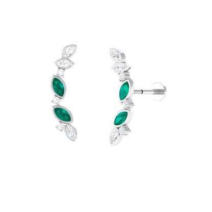 Marquise Emerald Crawler Earring with Moissanite