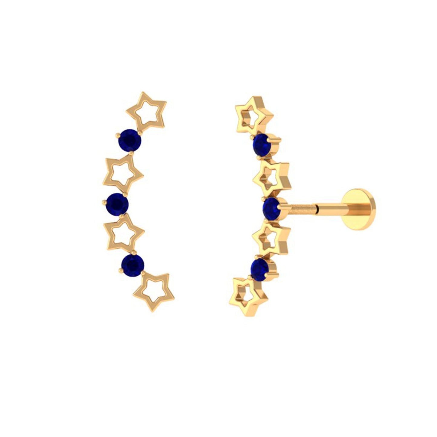 Natural Blue Sapphire Celestial Climber Earring