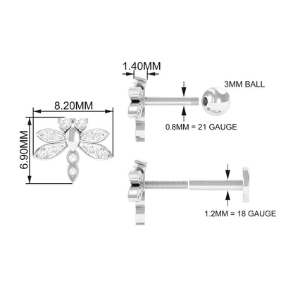 Diamond Dragon Fly Earring for Helix Piercing