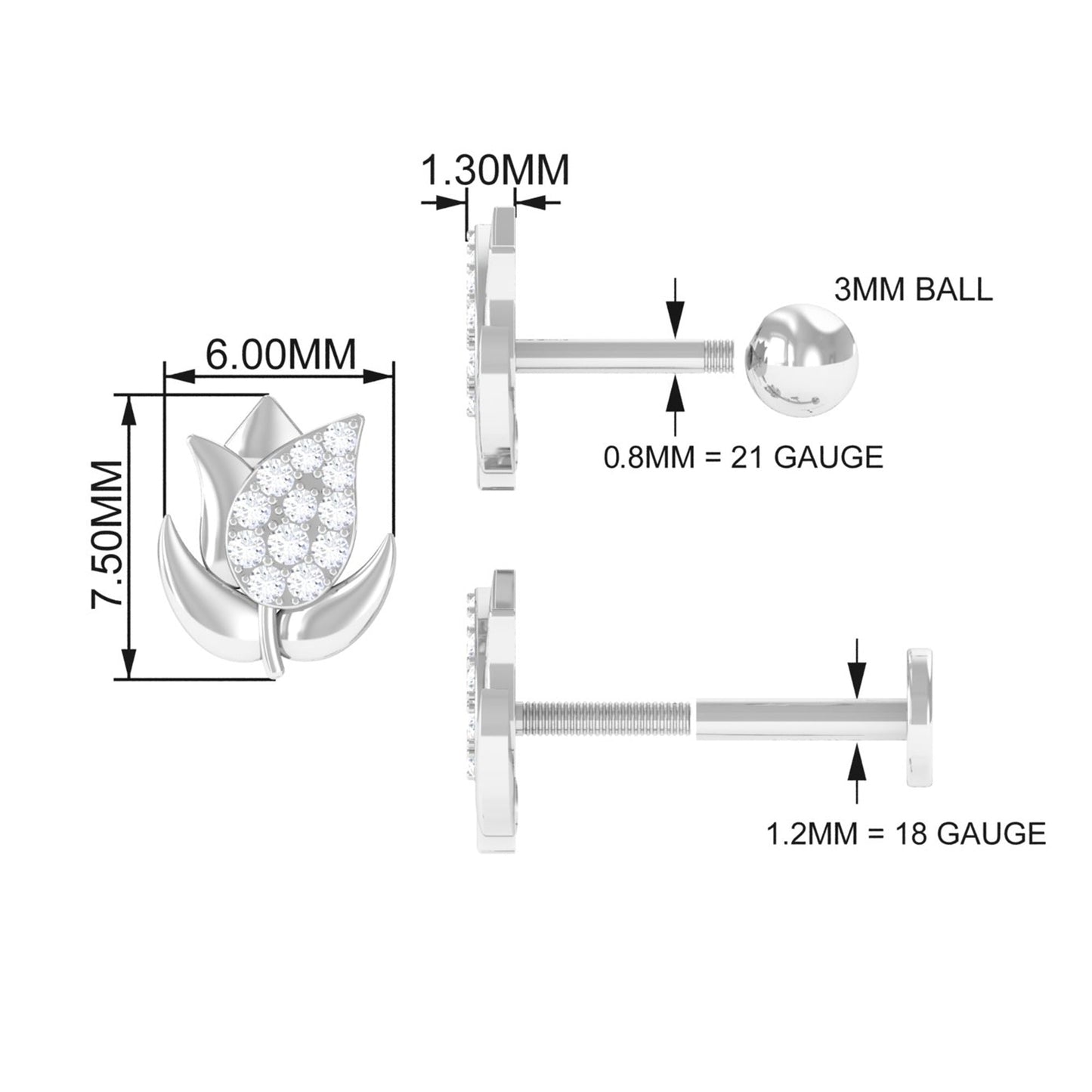 Diamond Flower Earring for Tragus Piercing
