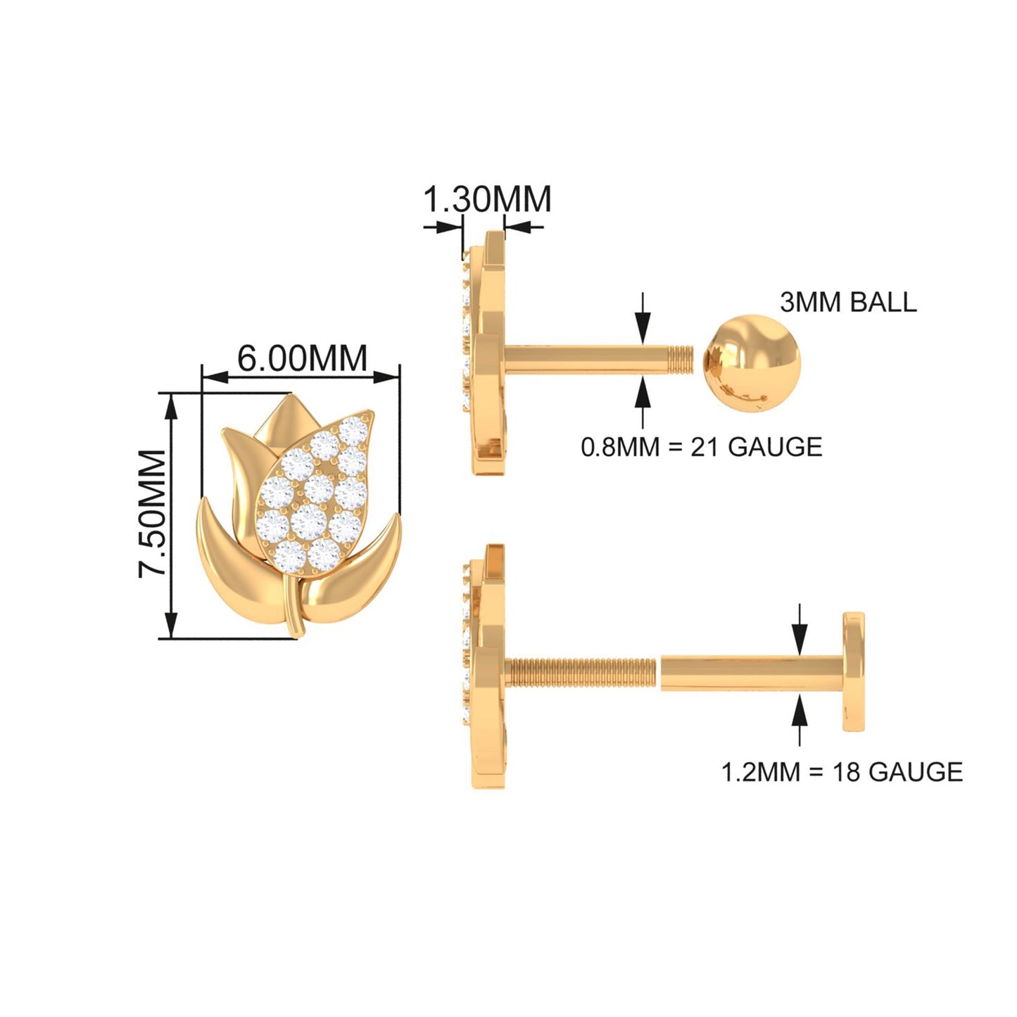 Diamond Flower Earring for Tragus Piercing