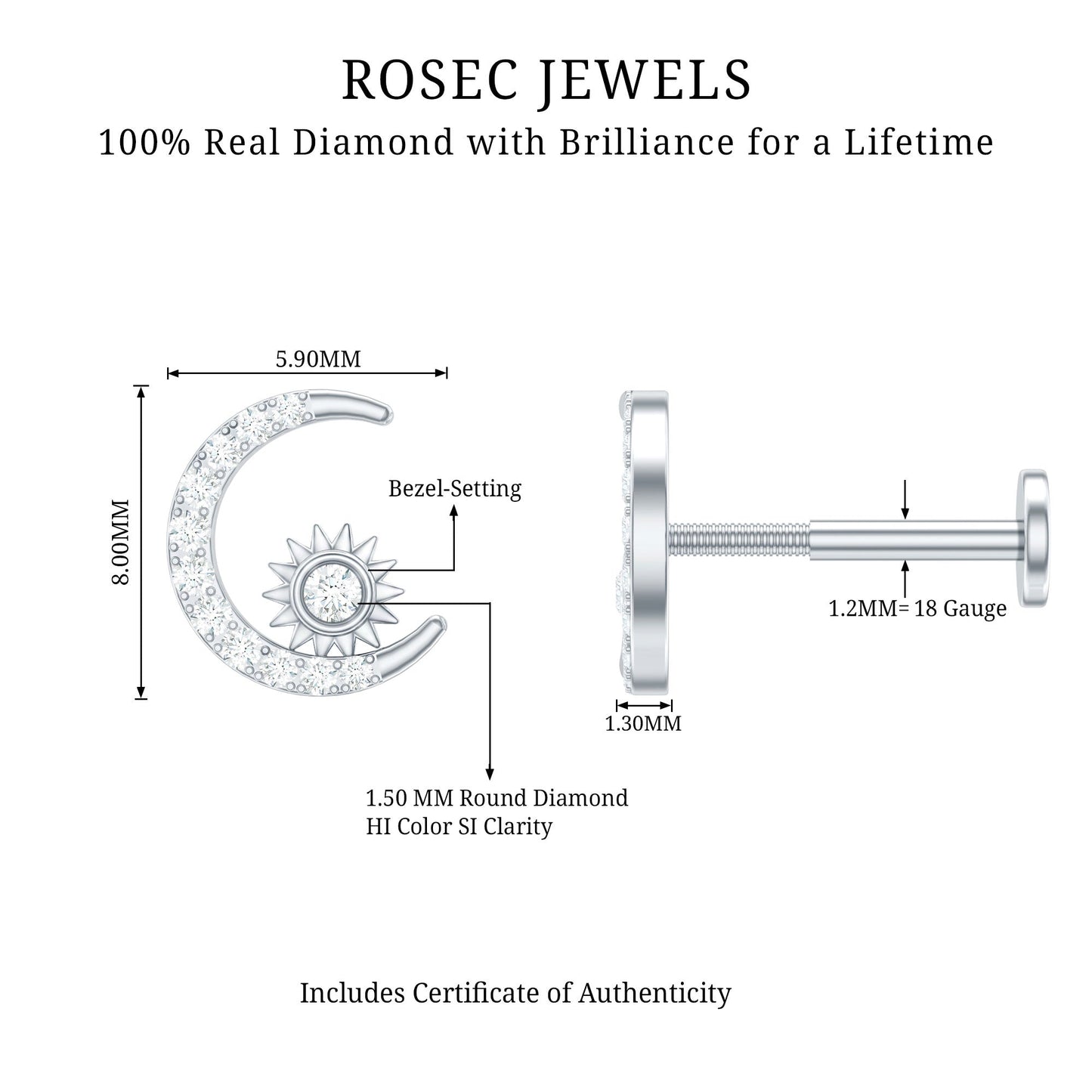 Diamond Moon and Star Helix Earring