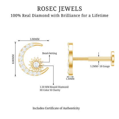 Diamond Moon and Star Helix Earring