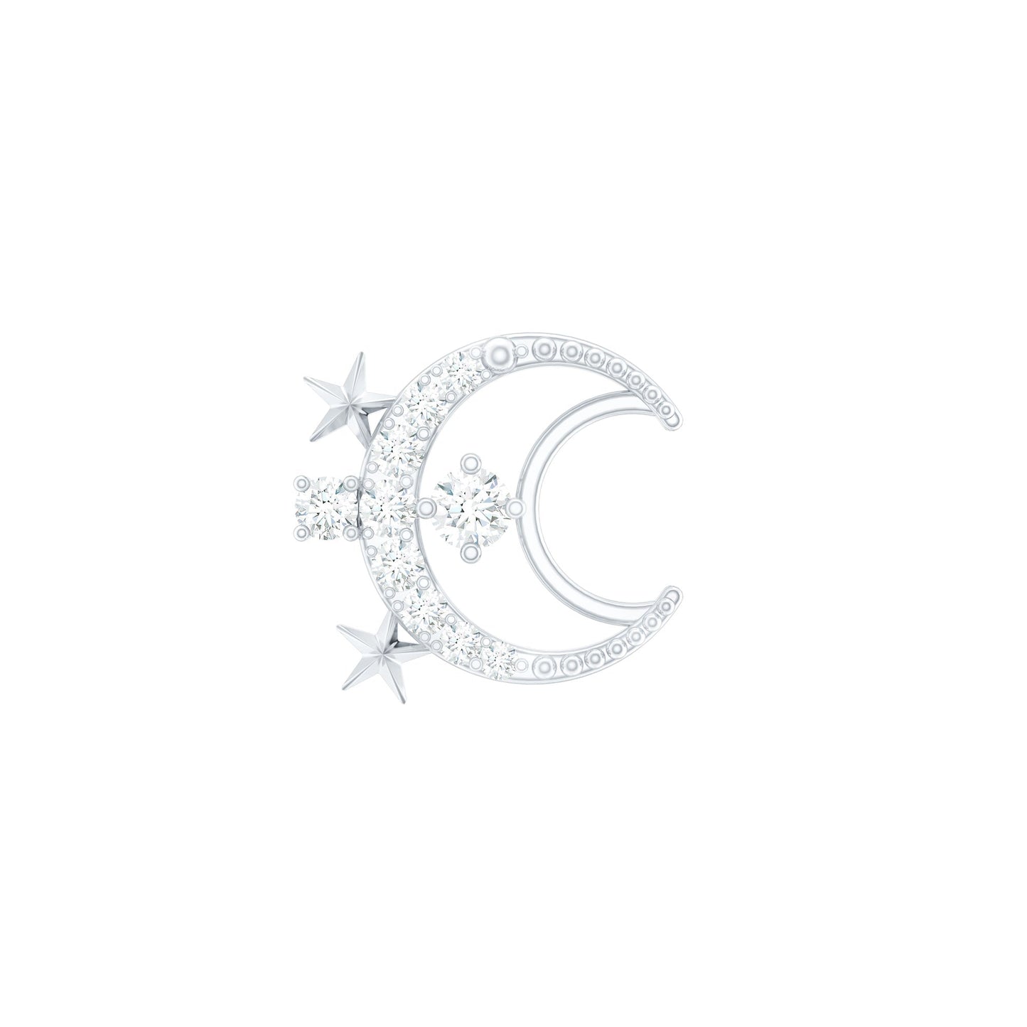 Diamond Star and Moon Earring for Helix Piercing