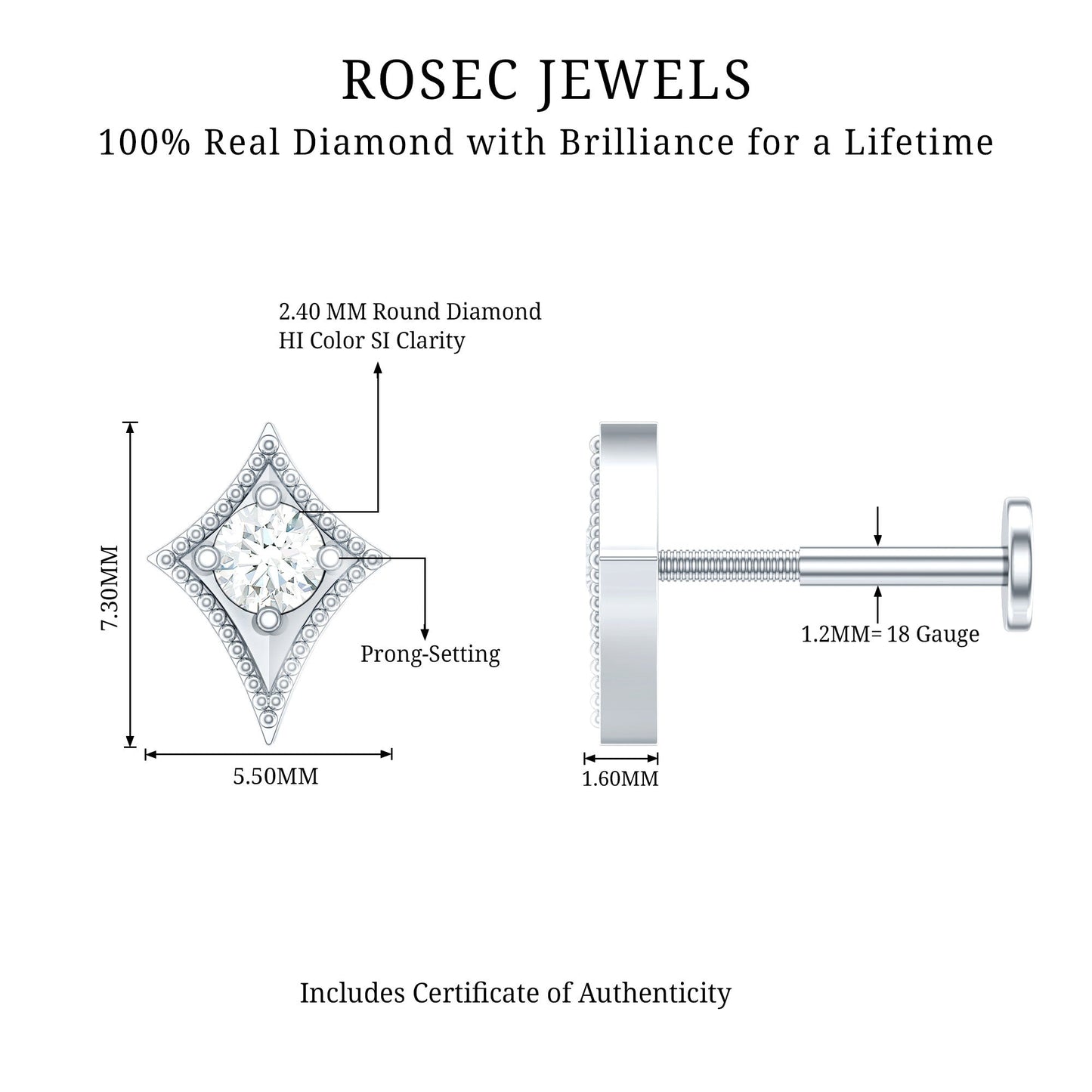 Diamond Kite Shape Tragus Earring
