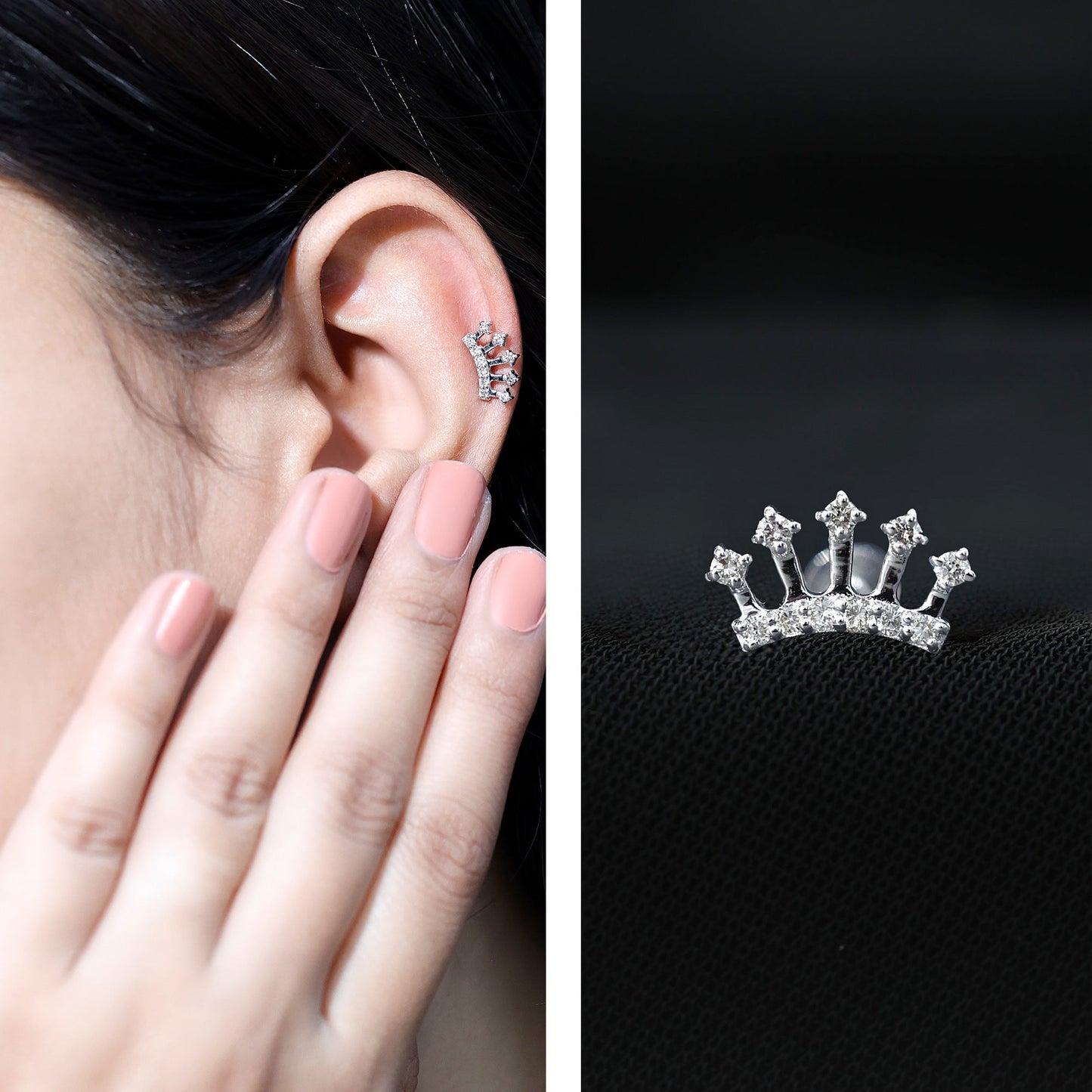 Certified Diamond Crown Earring for Helix Piercing