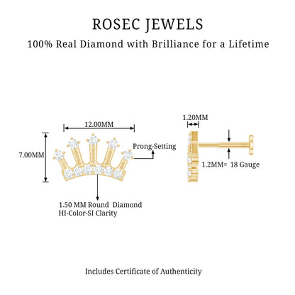 Certified Diamond Crown Earring for Helix Piercing