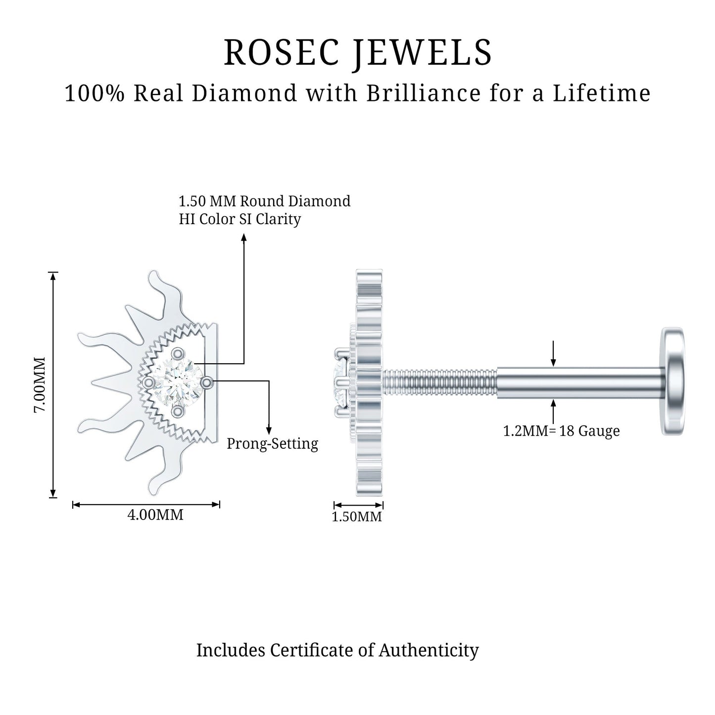 Diamond Half Sun Tragus Earring