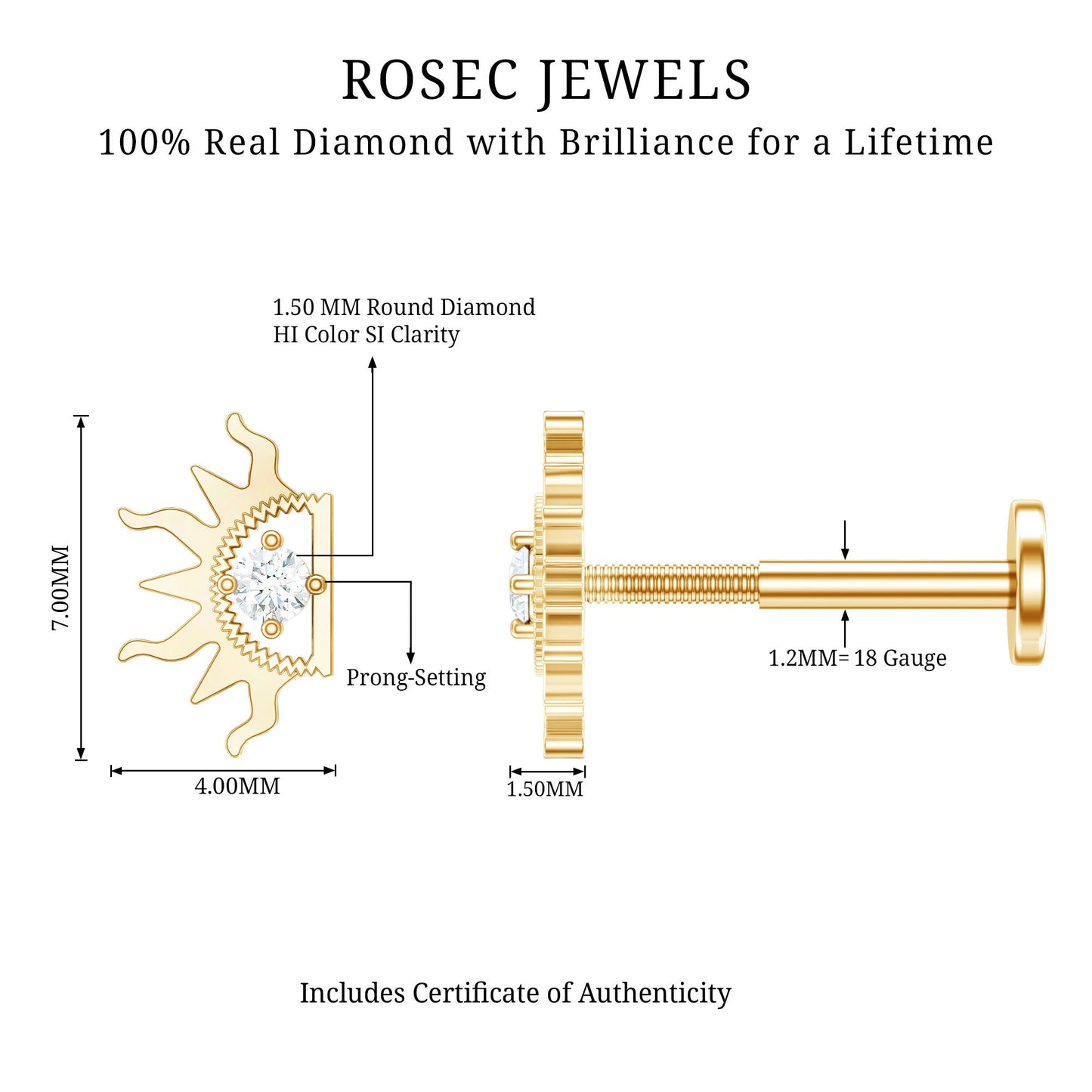 Diamond Half Sun Tragus Earring