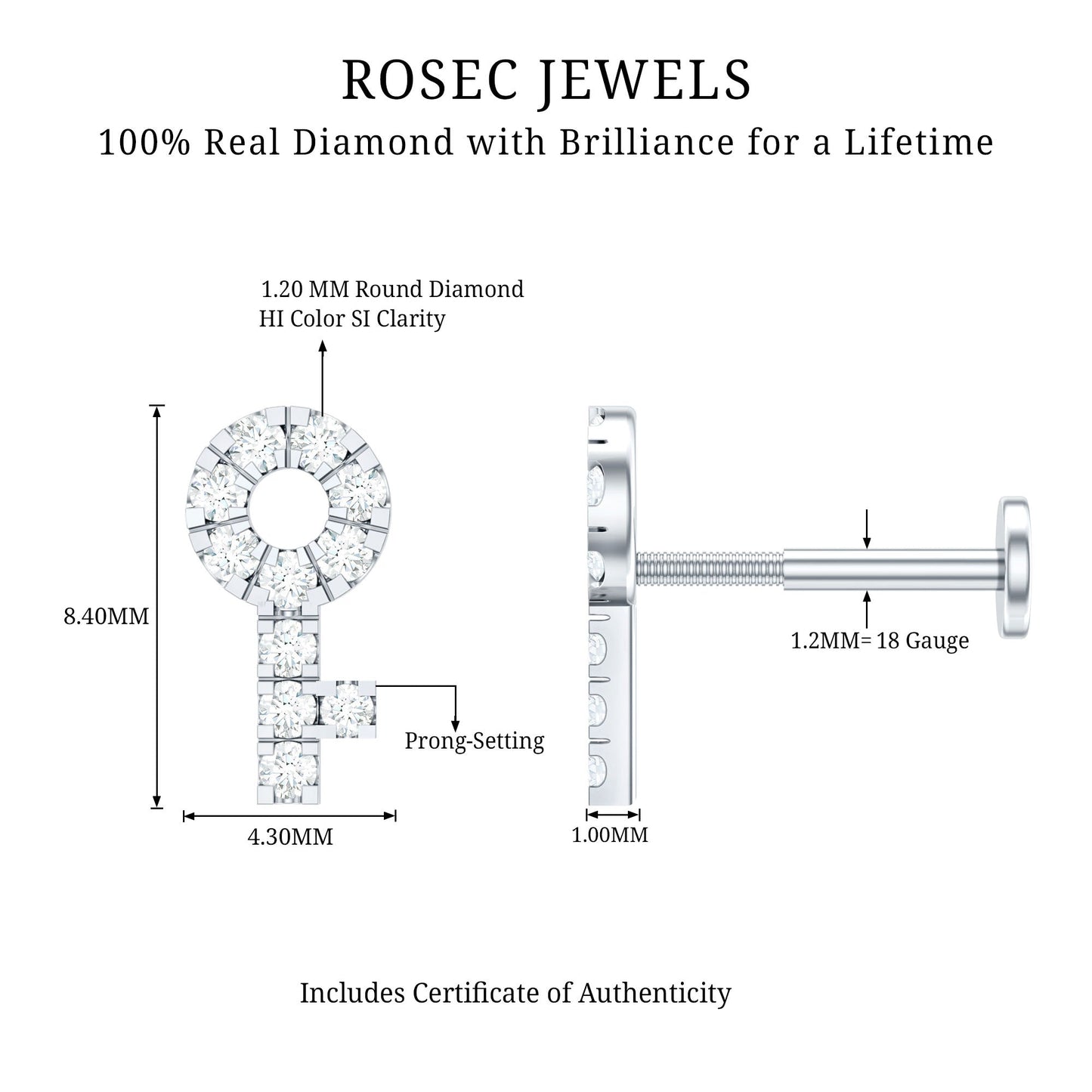 Diamond Key Shape Tragus Earring