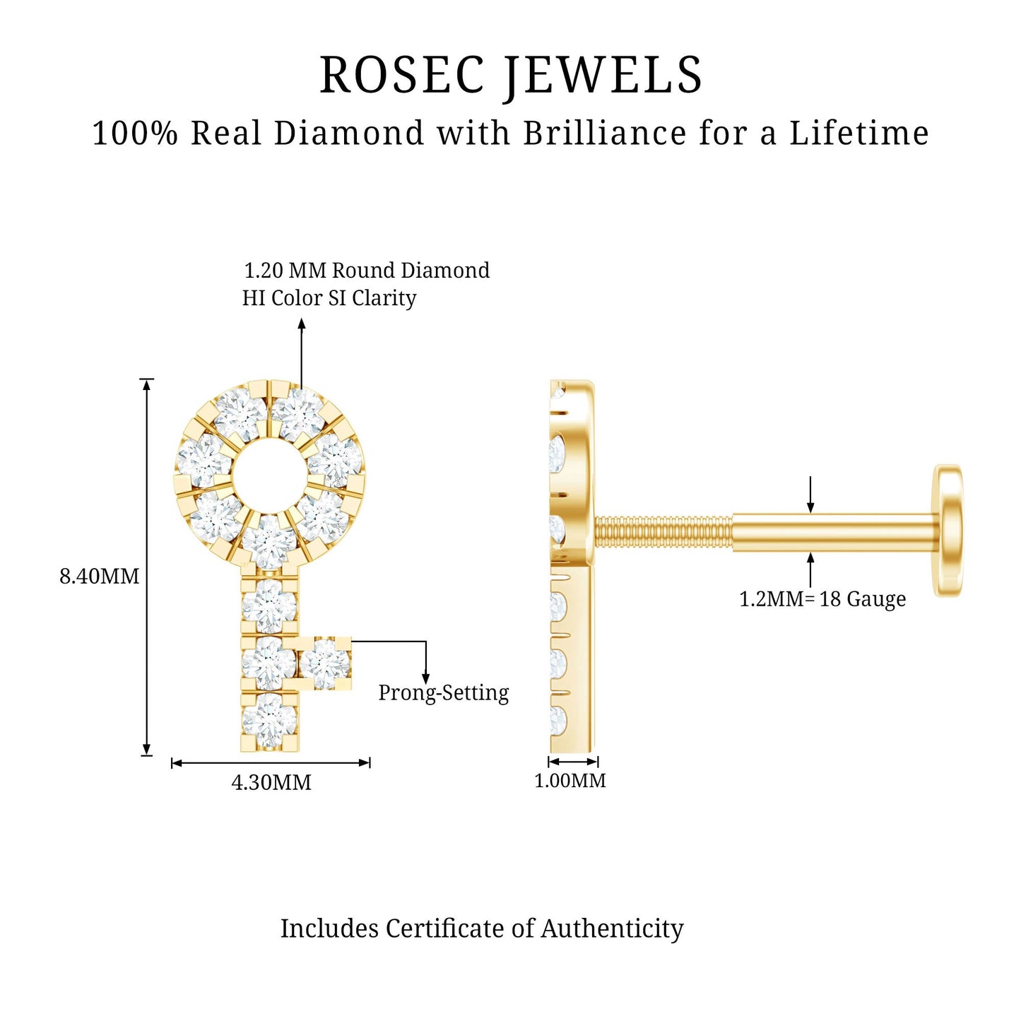 Diamond Key Shape Tragus Earring