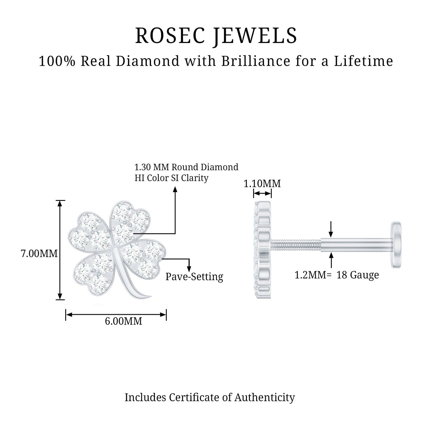 Diamond Four Leaf Clover Tragus Earring