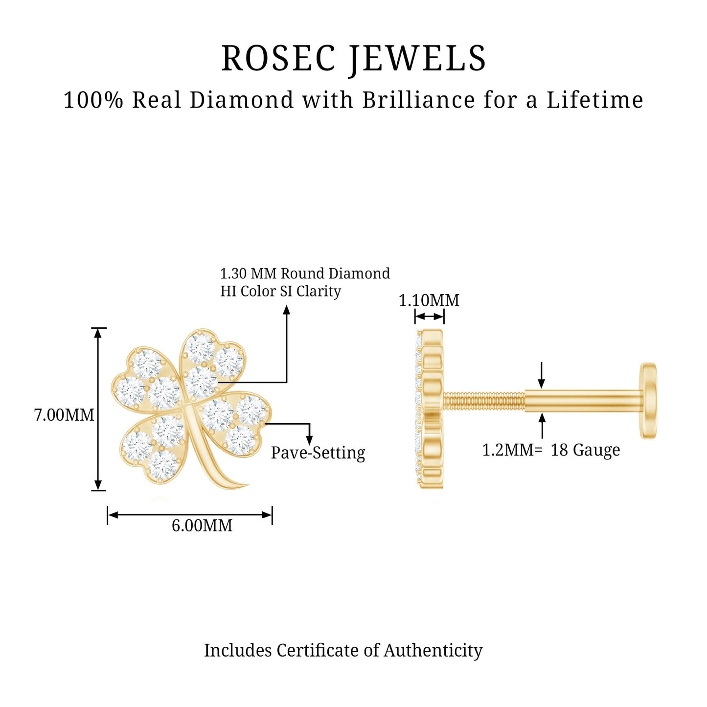Diamond Four Leaf Clover Tragus Earring