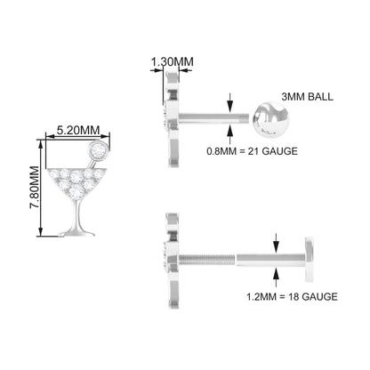 Diamond Wine Glass Earring for Tragus Piercing