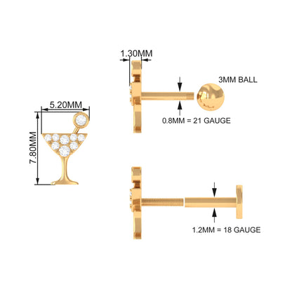 Diamond Wine Glass Earring for Tragus Piercing
