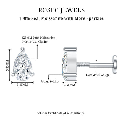 Pear Shape Moissanite Solitaire Conch Earring